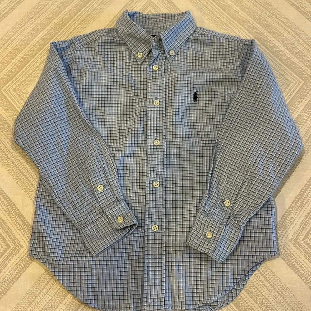 Ralph Lauren Boys Light Blue Checkered Long-sleeve Shirt - Size 4